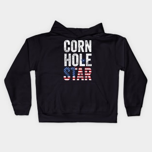 Cornhole Star Funny Toss Bean Bag Game USA flag Cornhole Kids Hoodie